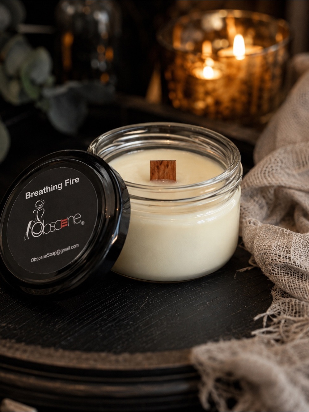 Obscene “Breathing Fire” Wooden Wick Jar Candle Naughty Scented Soy Candle 3.5oz